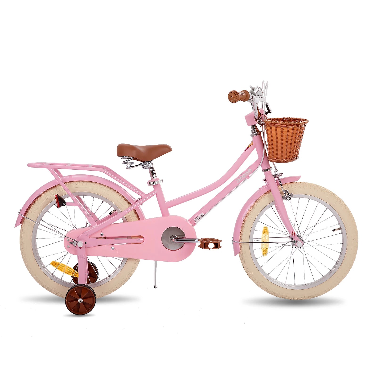 18 inch children's bicycle with basket and stable wheels, suitable for girls and boys aged 2 to 9