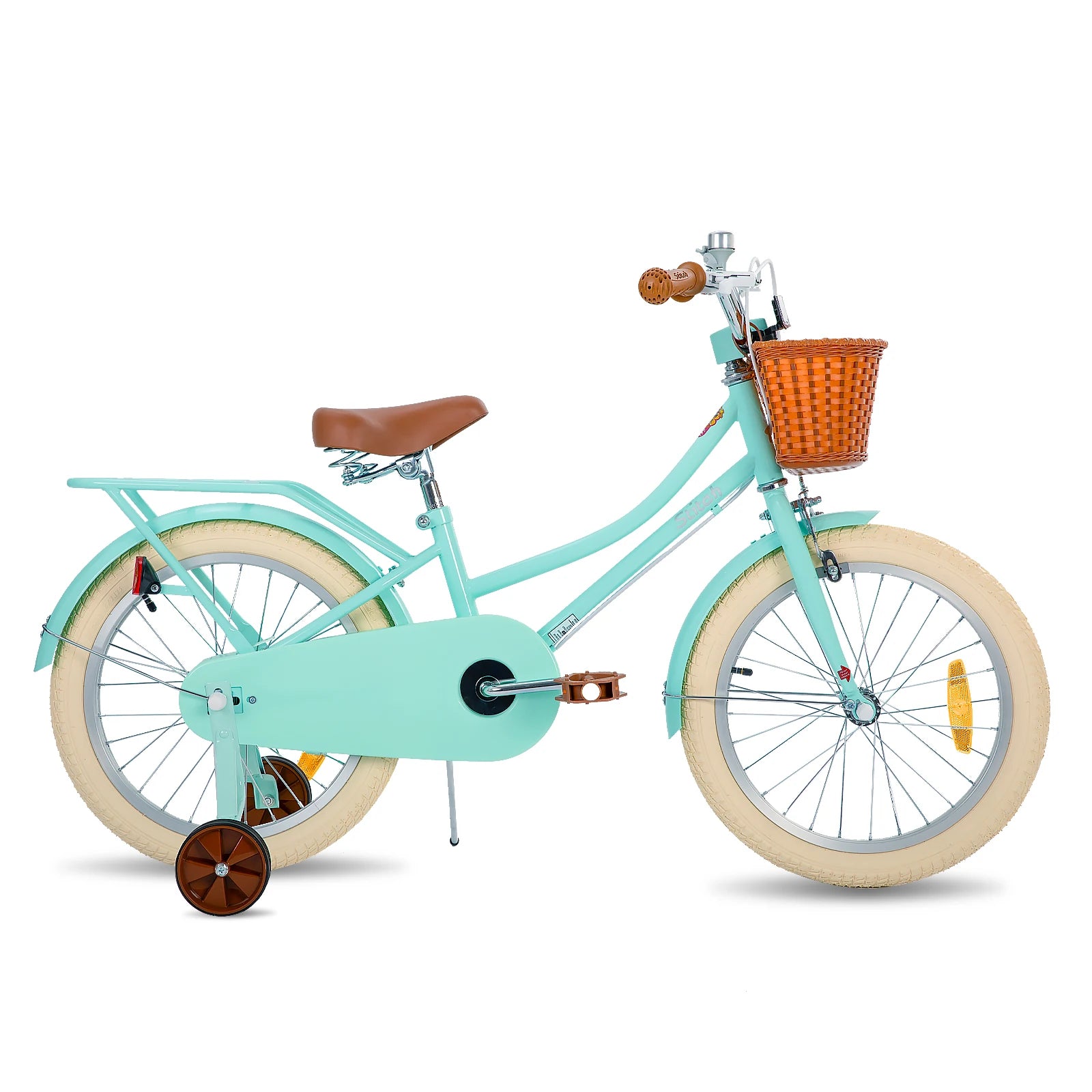 18 inch children's bicycle with basket and stable wheels, suitable for girls and boys aged 2 to 9