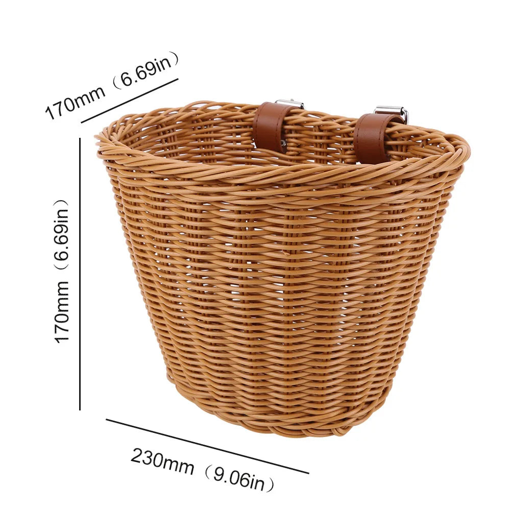 Braided Bicycle Basket Storage Pannier Bell Hand-Woven Small Bicycle Basket Bicycle Imitation Wicker Basket