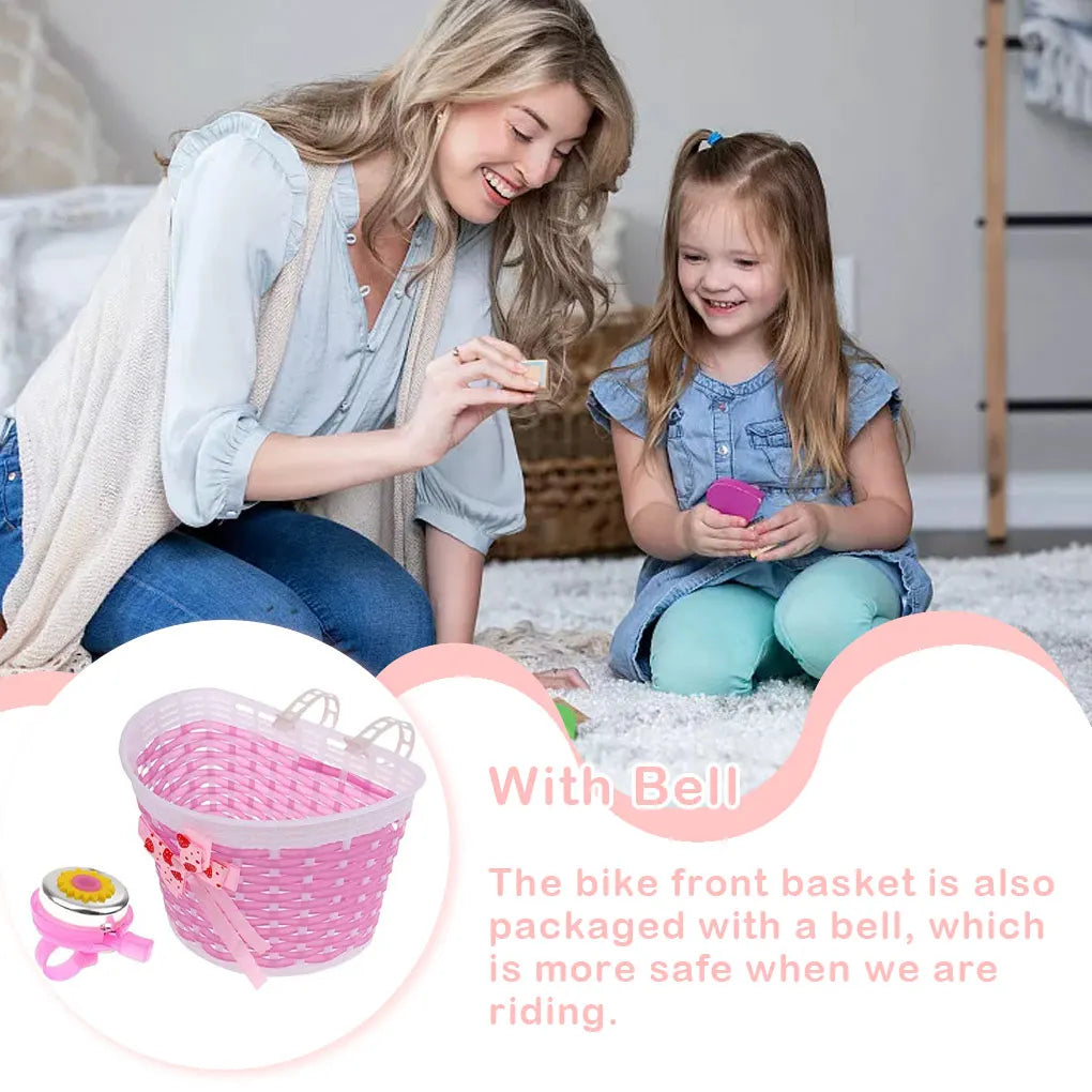 Plastic Children Bicycles Basket Portable Removable Colorful Lovely Replacement Scooter Holder Parts with Bell