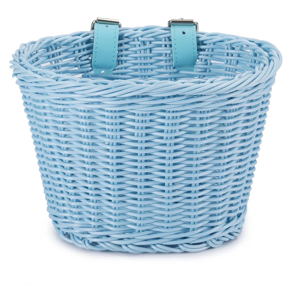 Handwoven Bicycle Front Basket Adjustable Bike Handlebar Storage Basket with Bell Tassel Stickers Set