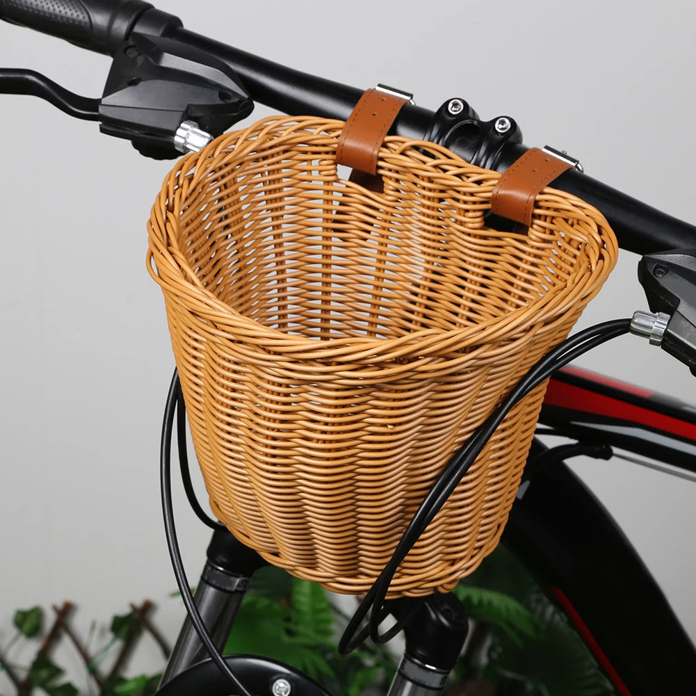 Braided Bicycle Basket Storage Pannier Bell Hand-Woven Small Bicycle Basket Bicycle Imitation Wicker Basket