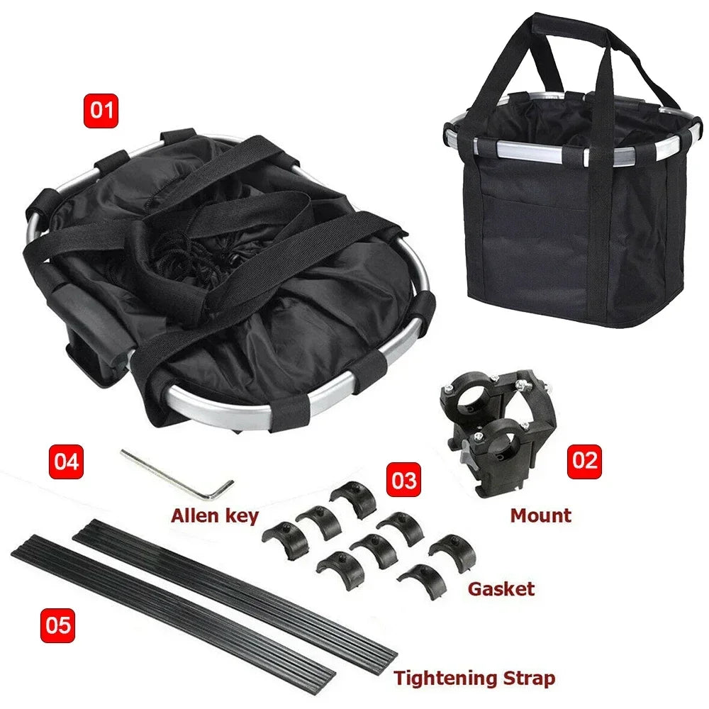 Bike Front Basket Bicycle Pet Carrying Bag Foldable and Detachable Mountainous Bicycle Basket Portable Bicycle Basket 5KG Load