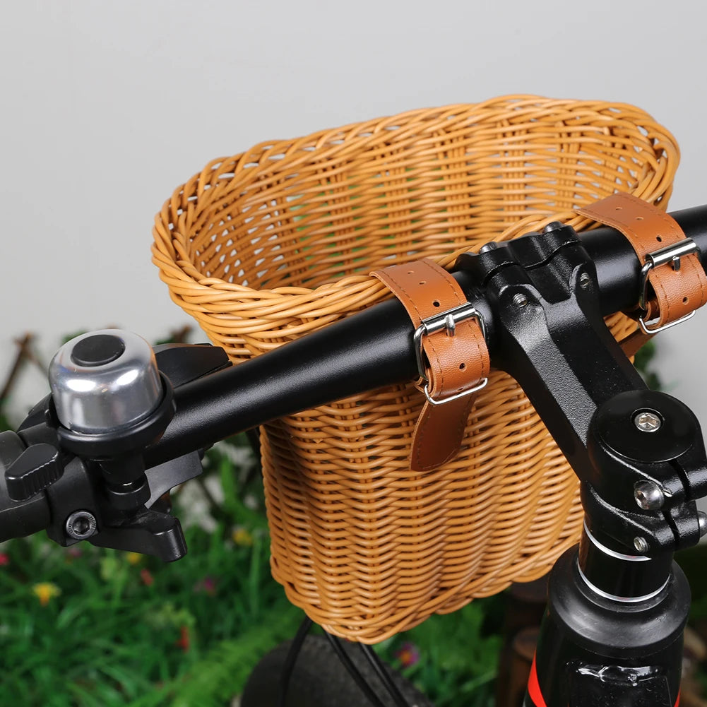Braided Bicycle Basket Storage Pannier Bell Hand-Woven Small Bicycle Basket Bicycle Imitation Wicker Basket