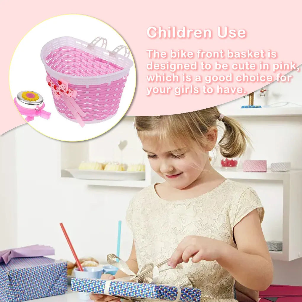 Plastic Children Bicycles Basket Portable Removable Colorful Lovely Replacement Scooter Holder Parts with Bell