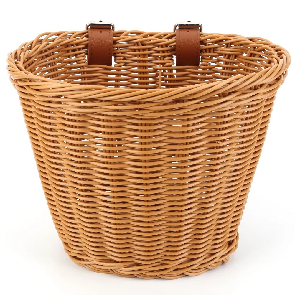 Handwoven Bicycle Front Basket Adjustable Bike Handlebar Storage Basket with Bell Tassel Stickers Set