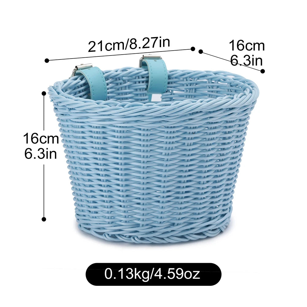 Handwoven Bicycle Front Basket Adjustable Bike Handlebar Storage Basket with Bell Tassel Stickers Set