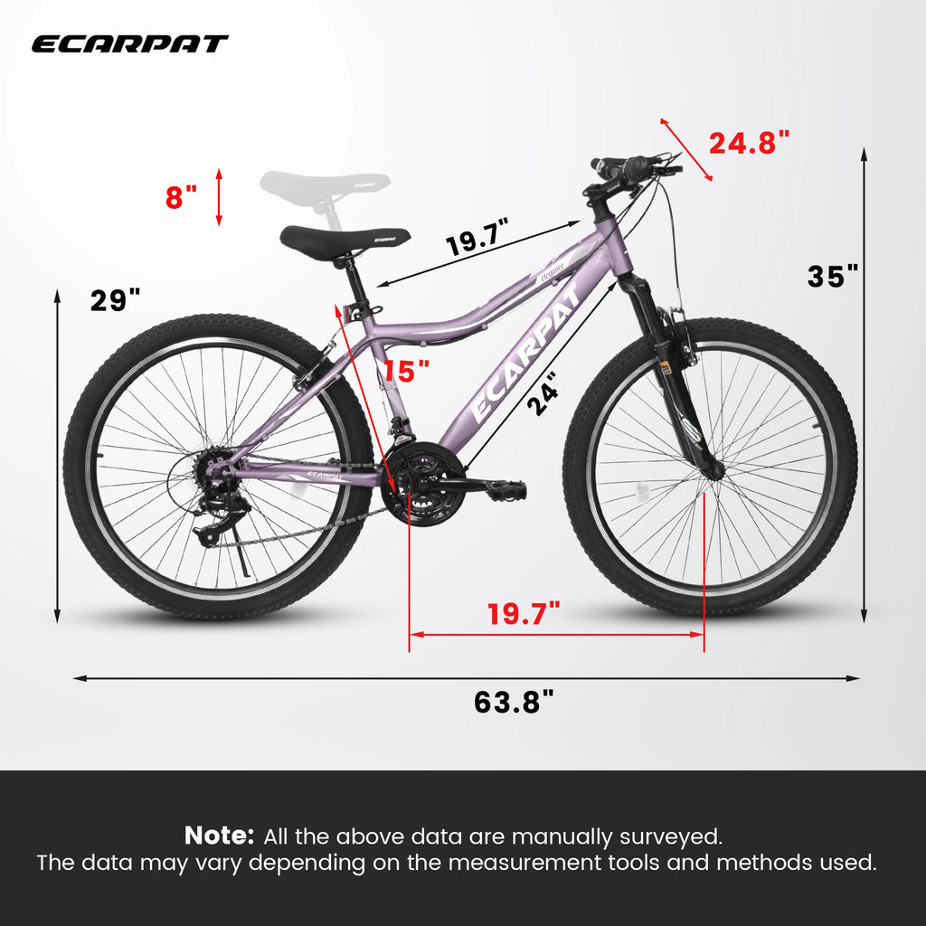 Mountain Bike 24 Inch Wheel, 21-Speed 15" Steel Frame, Trail Commuter City Mountain Bikes Female Bicycle V-Brake