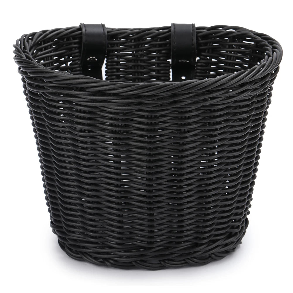 Handwoven Bicycle Front Basket Adjustable Bike Handlebar Storage Basket with Bell Tassel Stickers Set