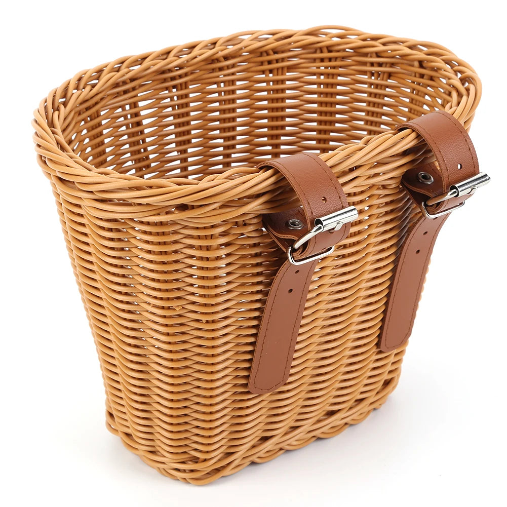 Braided Bicycle Basket Storage Pannier Bell Hand-Woven Small Bicycle Basket Bicycle Imitation Wicker Basket