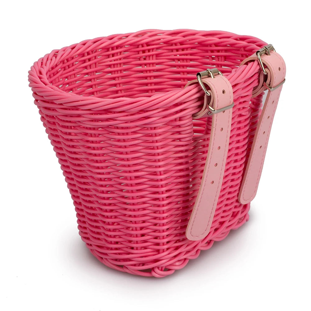 Handwoven Bicycle Front Basket Adjustable Bike Handlebar Storage Basket with Bell Tassel Stickers Set