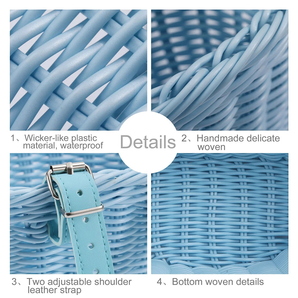 Handwoven Bicycle Front Basket Adjustable Bike Handlebar Storage Basket with Bell Tassel Stickers Set