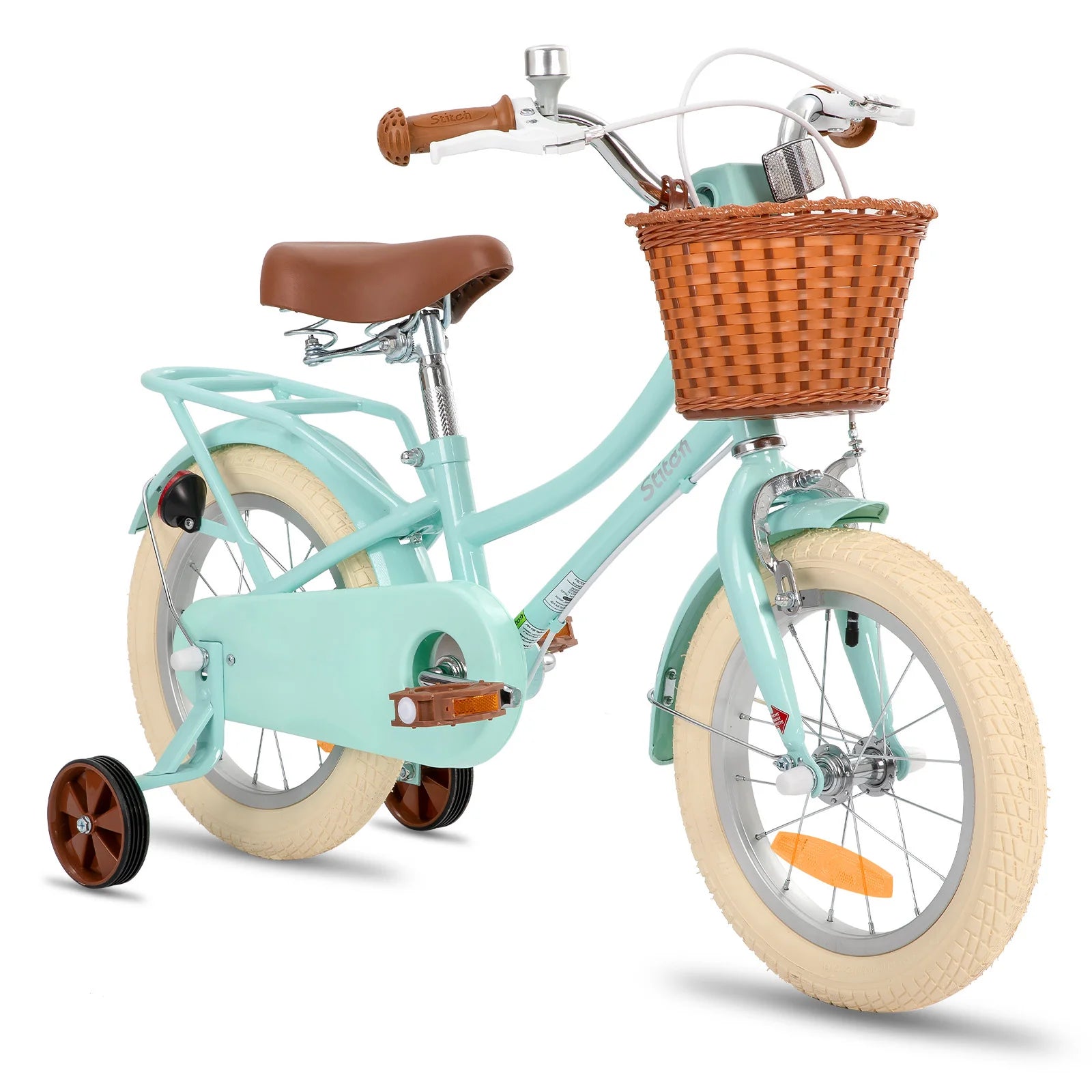 18 inch children's bicycle with basket and stable wheels, suitable for girls and boys aged 2 to 9